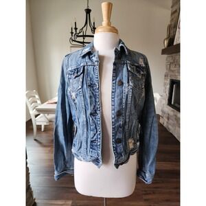 Vintage Y2K Abercrombie Fitch Denim Jacket Distressed Blue Cotton Womens